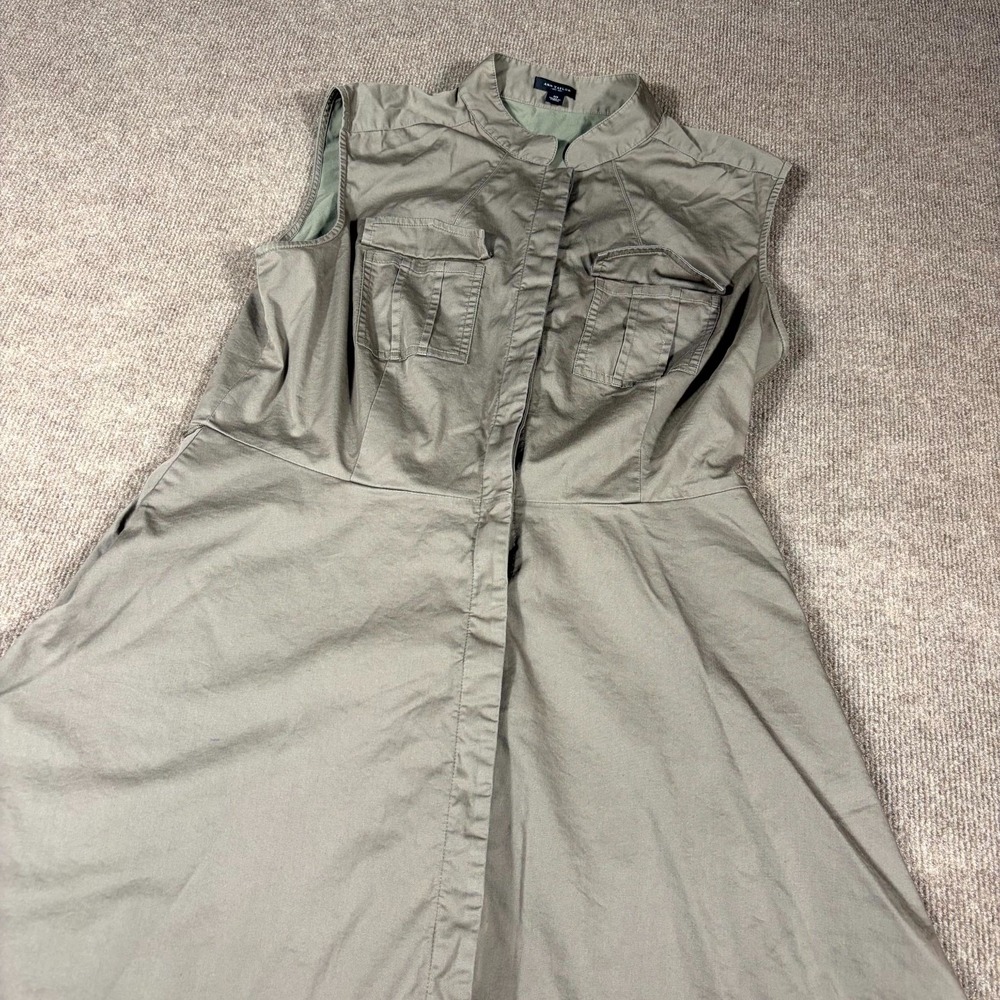 Ann Taylor Midi Shirt Dress Women 10 Green Cotton Utility Sleeveless Safari Chic